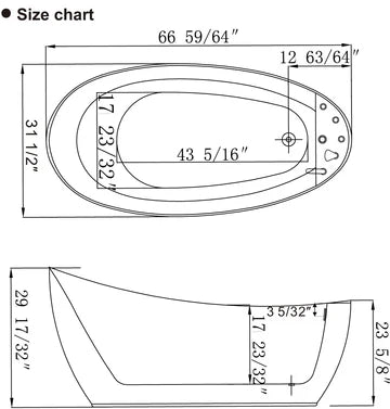 Empava 67AIS05 - 67" Freestanding Single Slipper Whirlpool Bathtub with Reversible Drain