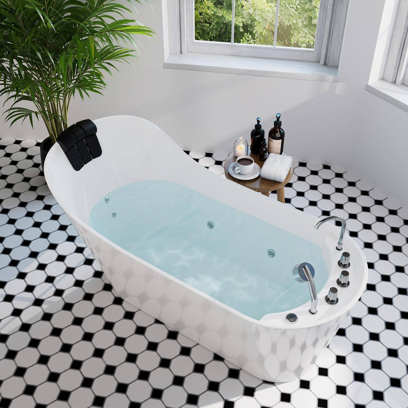 Empava 67" High-Back Slipper Whirlpool Bathtub | 7 Hydro-Massage Jets | EMPV-67AIS09