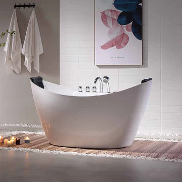 Empava 67AIS10 - 67" Freestanding Double Slipper Whirlpool Bathtub with Center Drain
