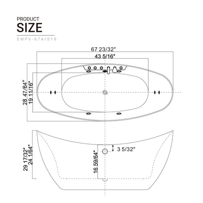 Empava 67" Boat-Shaped Freestanding Whirlpool Bathtub | 8 Hydro-Massage Jets | EMPV-67AIS10