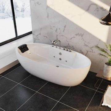 Empava 67AIS13 - 67" Freestanding Oval Whirlpool Bathtub with Center Drain