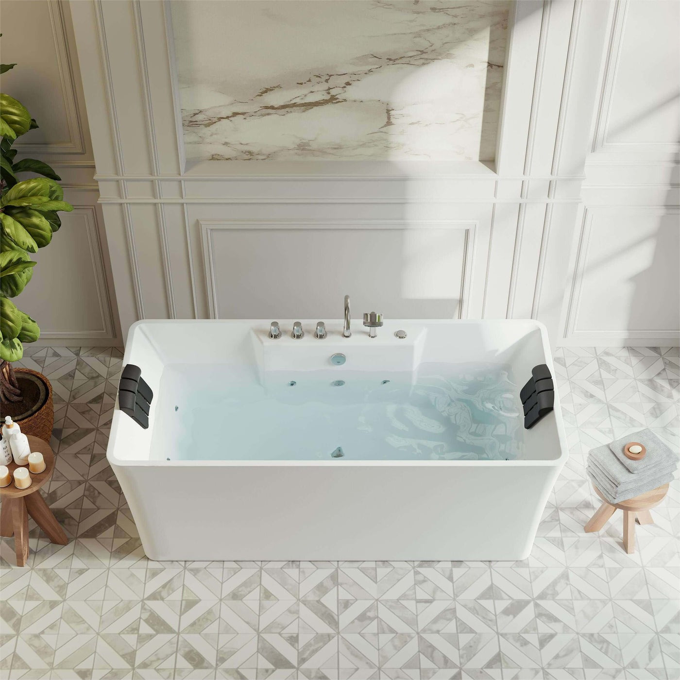 Empava 67" Freestanding Rectangle Whirlpool Bathtub | 8 Jets | EMPV-67AIS16