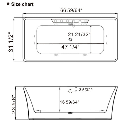 Empava 67" Freestanding Rectangle Whirlpool Bathtub | 8 Jets | EMPV-67AIS16