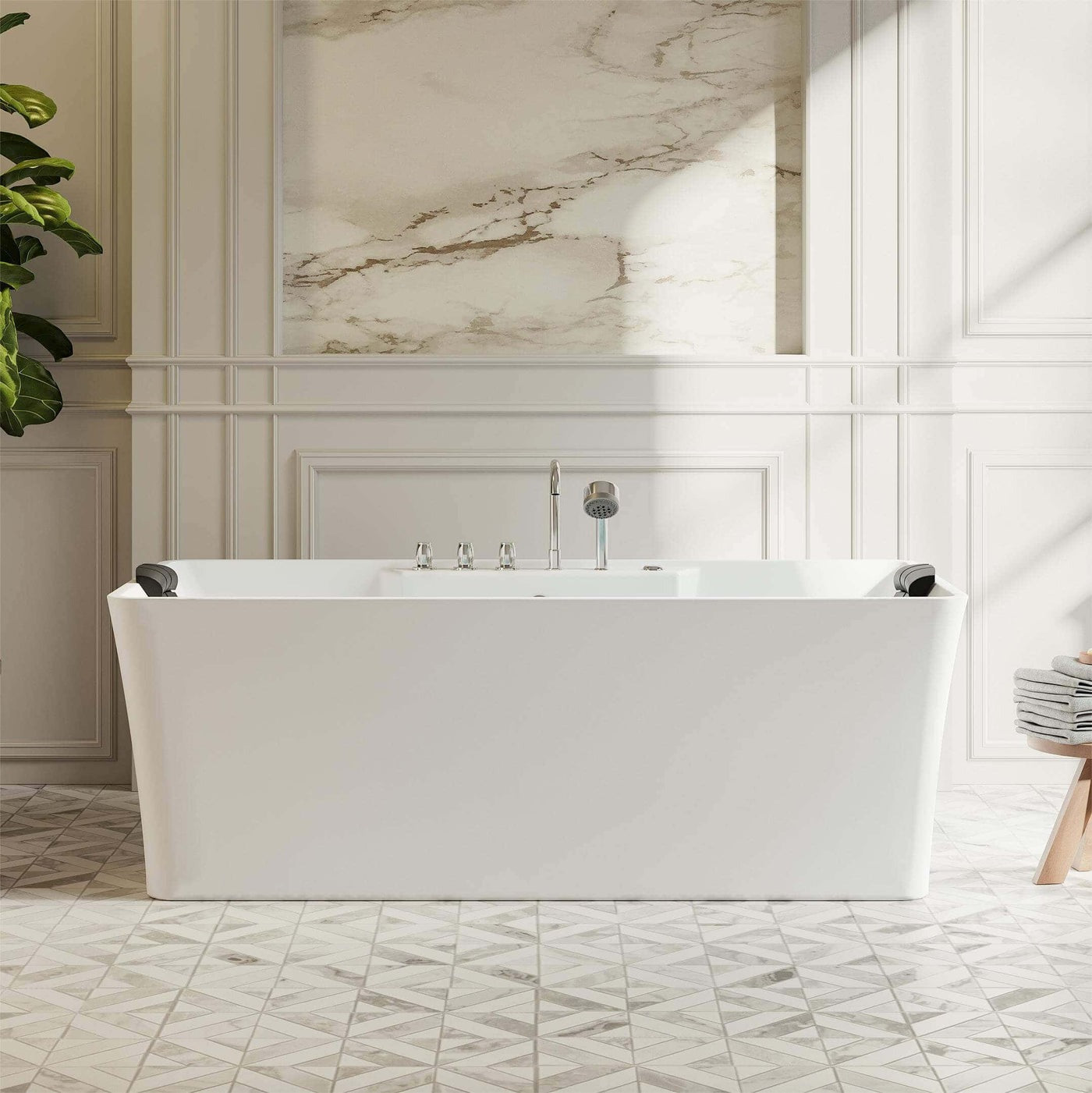 Empava 67" Freestanding Rectangle Whirlpool Bathtub | 8 Jets | EMPV-67AIS16