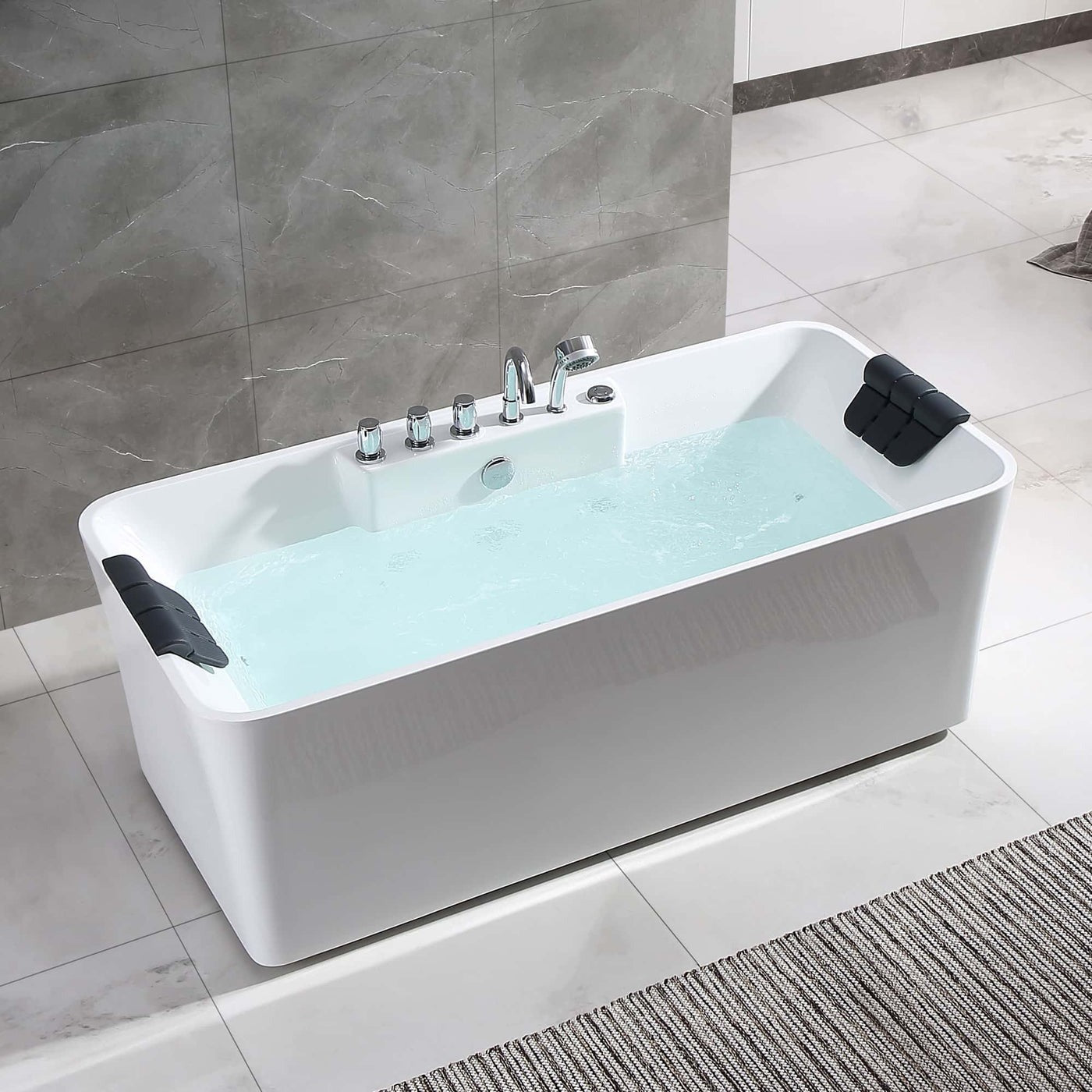 Empava 67" Freestanding Rectangle Whirlpool Bathtub | 8 Jets | EMPV-67AIS16