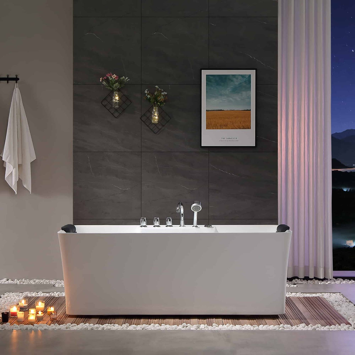 Empava 67" Freestanding Rectangle Whirlpool Bathtub | 8 Jets | EMPV-67AIS16