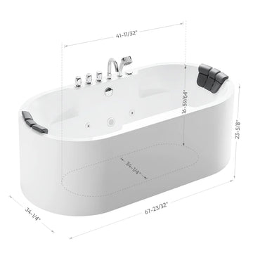 Empava 67AIS17 - 67" Oval Shaped Whirlpool Bathtub with Center Drain