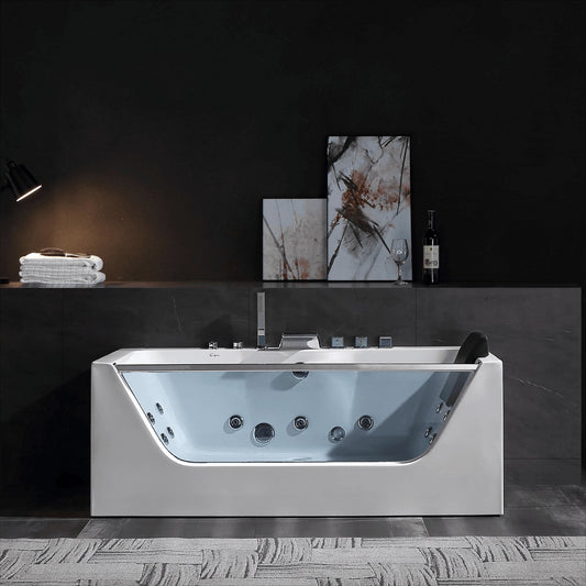 Empava 67" Modern Alcove Whirlpool Bathtub | 11 Jets | EMPV-67JT408LED