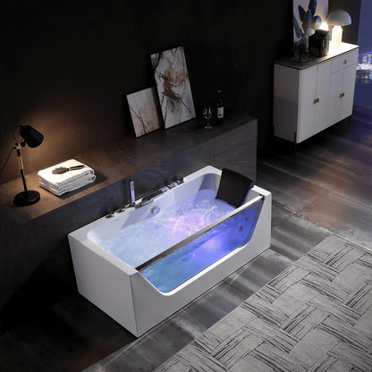 Empava 67" Modern Alcove Whirlpool Bathtub | 11 Jets | EMPV-67JT408LED
