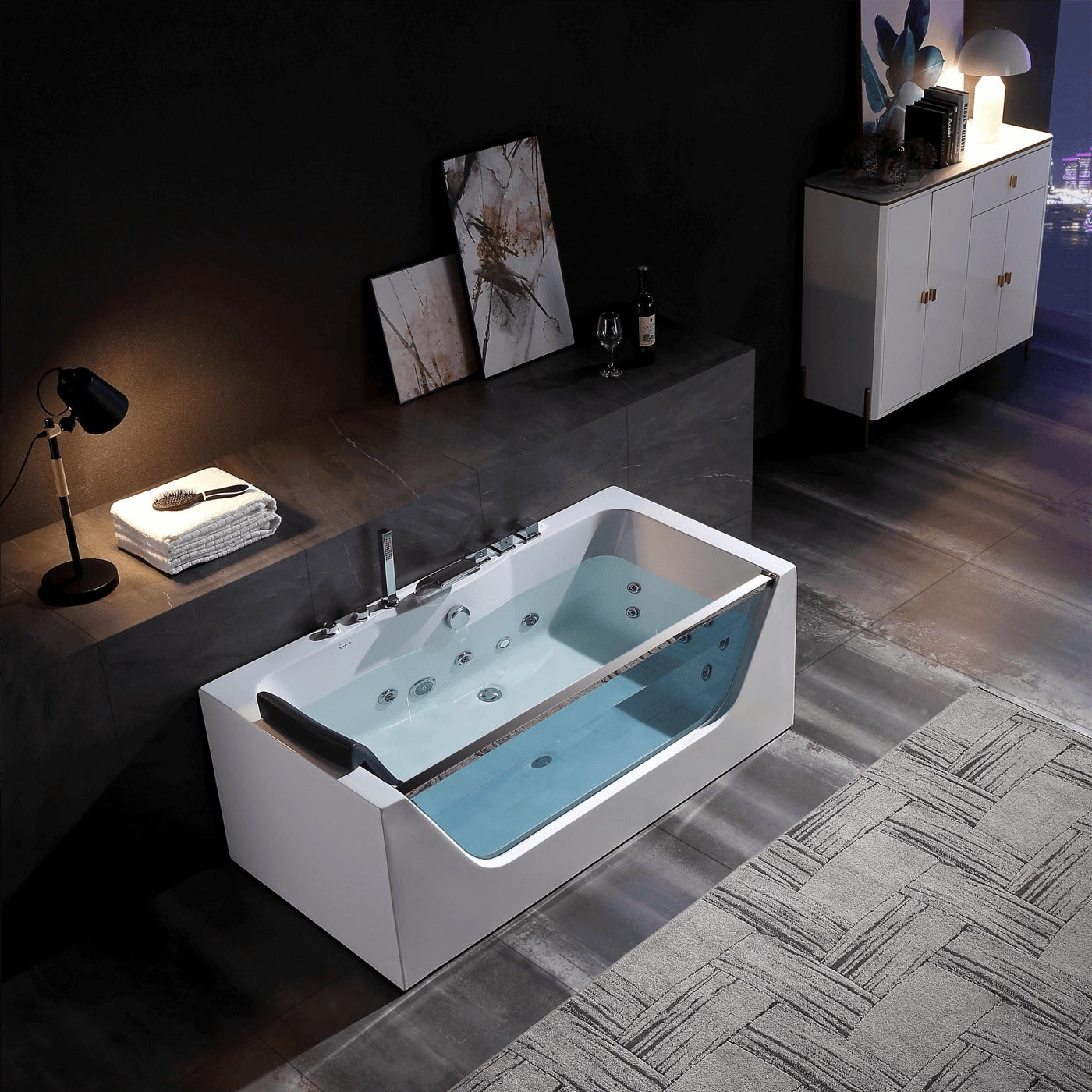 Empava 67" Modern Alcove Whirlpool Bathtub | 11 Jets | EMPV-67JT408LED