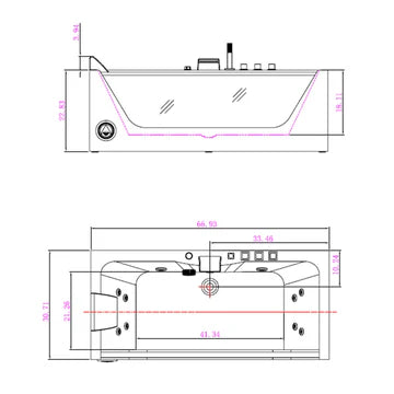 Empava 67JT408LED - 67" Alcove Whirlpool LED Bathtub with Center Drain