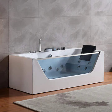 67" Alcove Whirlpool LED Tub | Window Panel & Center Drain
