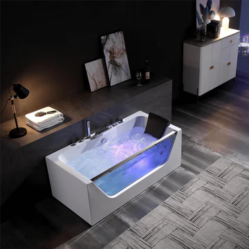 67" Alcove Whirlpool LED Tub | Window Panel & Center Drain