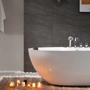 Empava 71AIS14 - 71" Oval Freestanding Big Whirlpool Bathtub with Center Drain