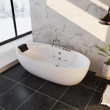 Empava 71AIS14 - 71" Oval Freestanding Big Whirlpool Bathtub with Center Drain