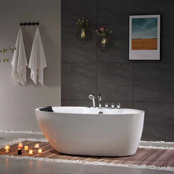 Empava 71AIS14 - 71" Oval Freestanding Big Whirlpool Bathtub with Center Drain
