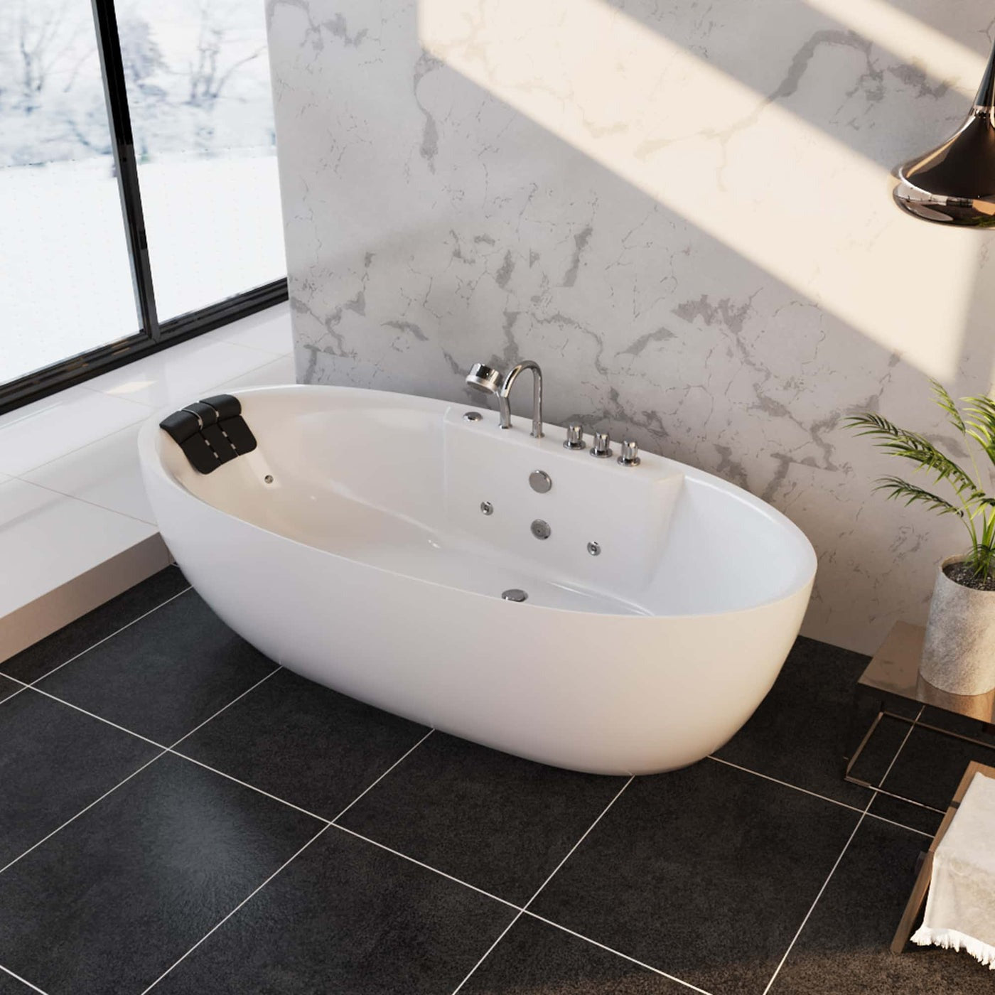 Empava 71" High-Back Slipper Whirlpool Bathtub | 7 Jets | EMPV-71AIS14