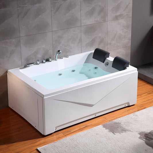 Empava EMPV-71JT667B | 71" x 47" Alcove Whirlpool Tub | 16-Jet Hydro-Massage | 2-Person Left Drain Bathtub