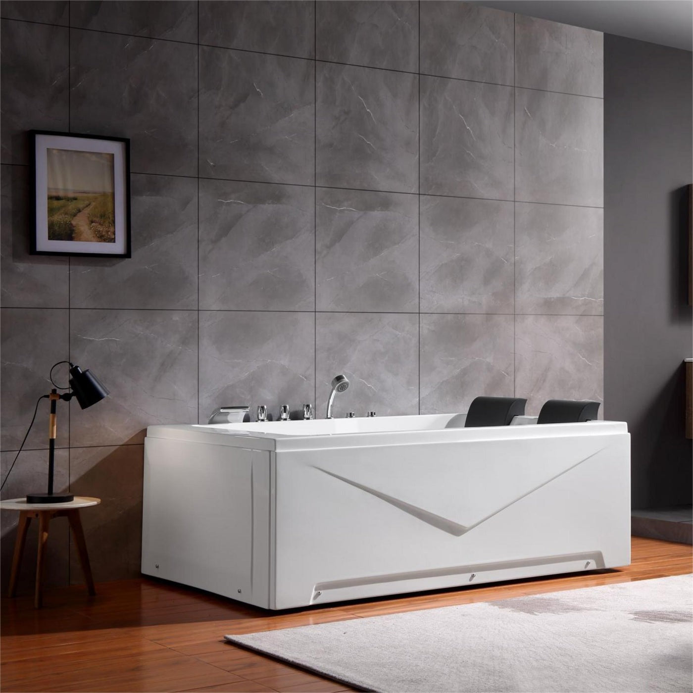 Empava EMPV-71JT667B | 71" x 47" Alcove Whirlpool Tub | 16-Jet Hydro-Massage | 2-Person Left Drain Bathtub