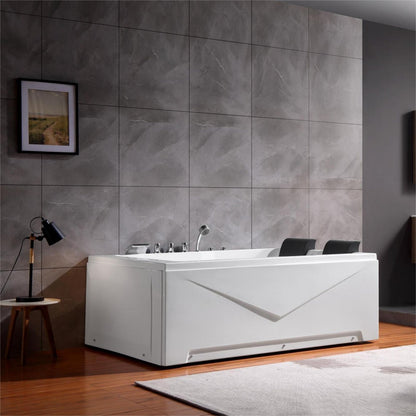 Empava EMPV-71JT667B | 71" x 47" Alcove Whirlpool Tub | 16-Jet Hydro-Massage | 2-Person Left Drain Bathtub