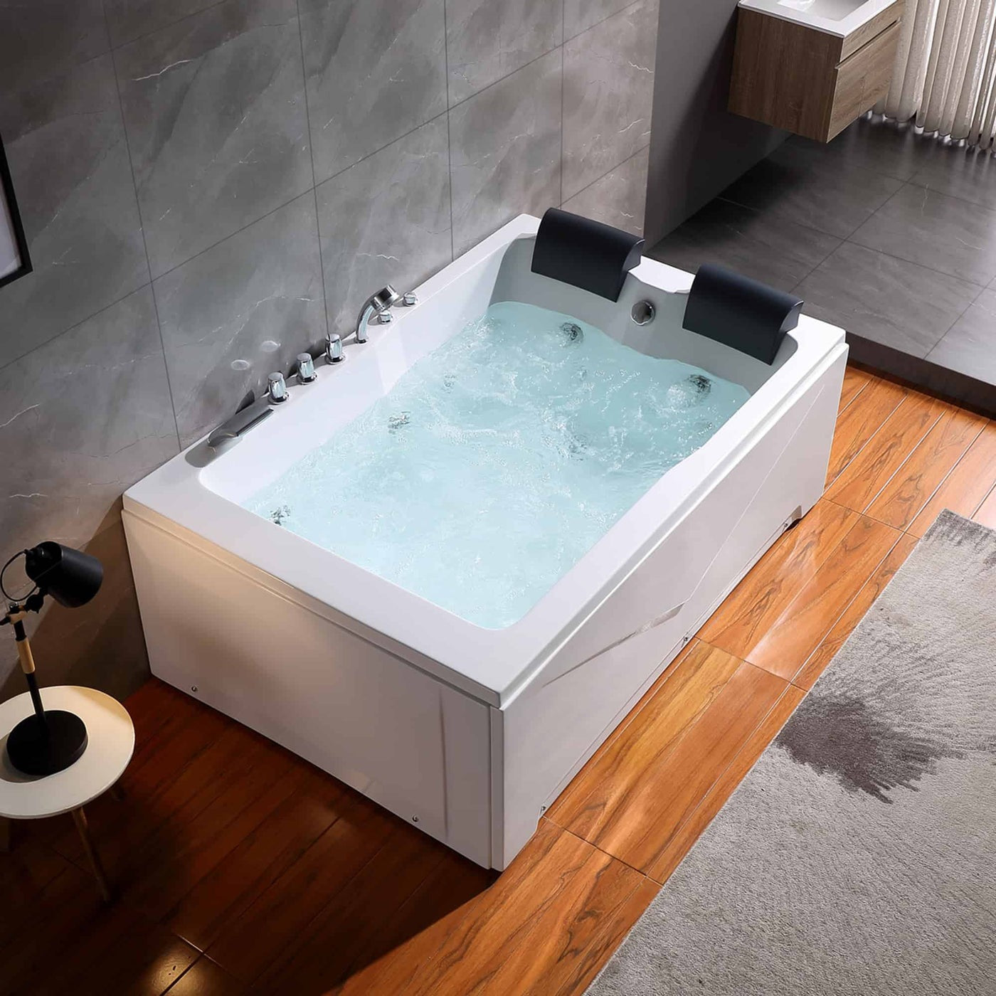 Empava EMPV-71JT667B | 71" x 47" Alcove Whirlpool Tub | 16-Jet Hydro-Massage | 2-Person Left Drain Bathtub