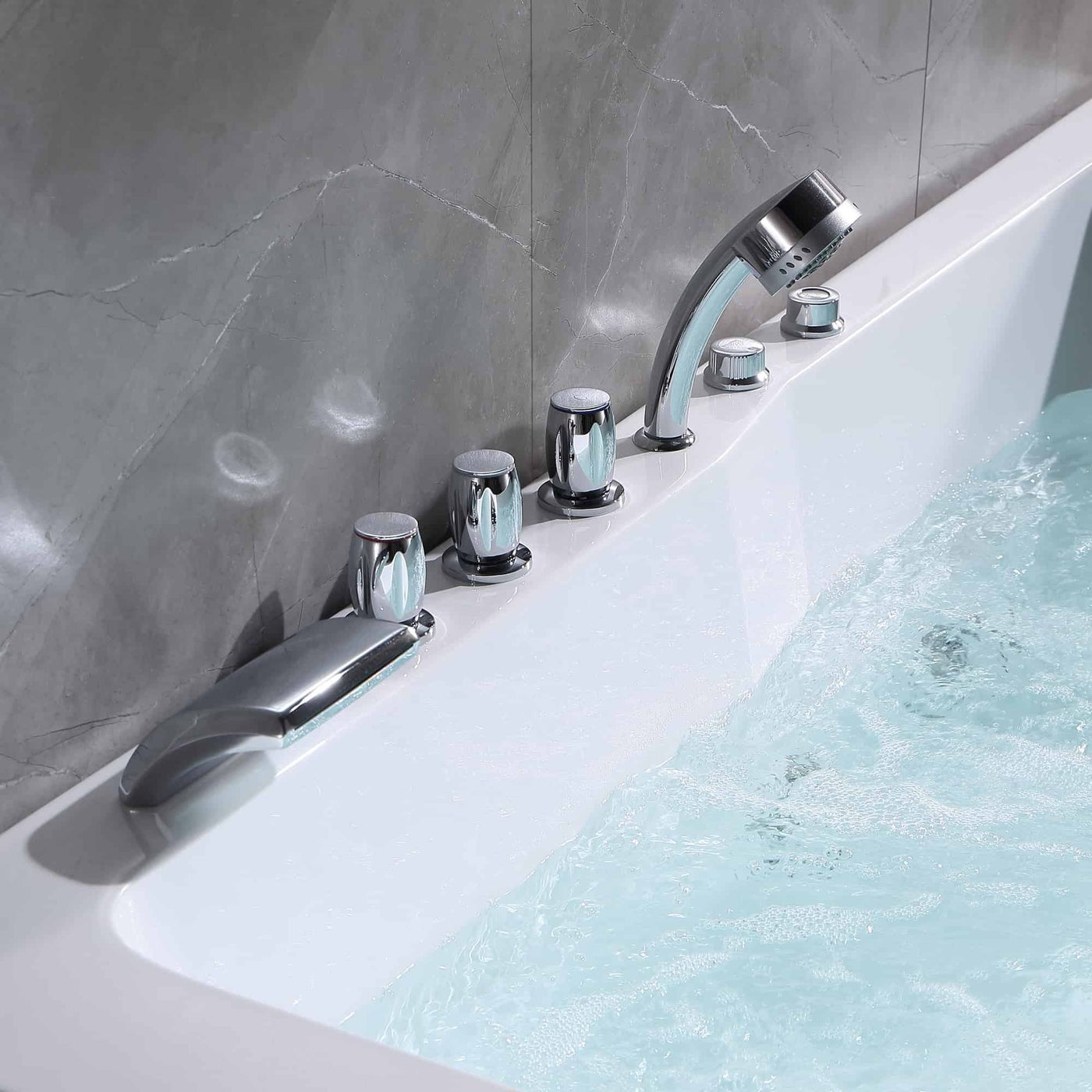 Empava EMPV-71JT667B | 71" x 47" Alcove Whirlpool Tub | 16-Jet Hydro-Massage | 2-Person Left Drain Bathtub
