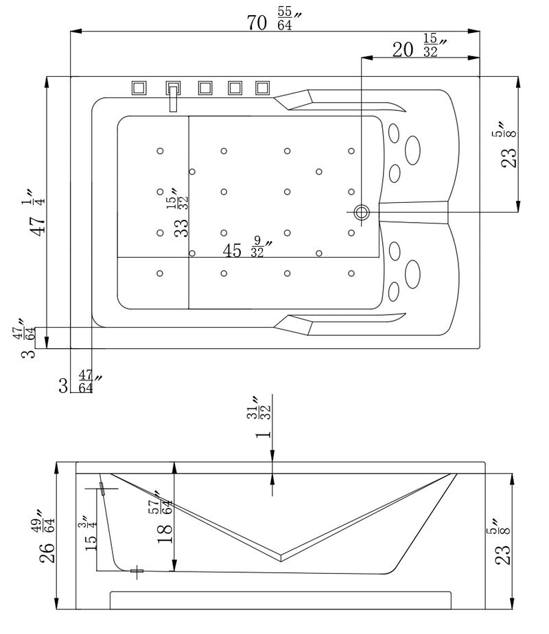 Empava EMPV-71JT667B | 71" x 47" Alcove Whirlpool Tub | 16-Jet Hydro-Massage | 2-Person Left Drain Bathtub