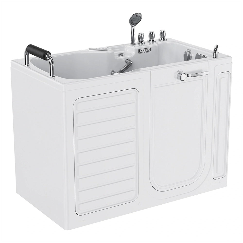 Empava EMPV-54WIT08 54" Alcove Inline Heater Jetted Whirlpool Walk-In Tub with Right Drain