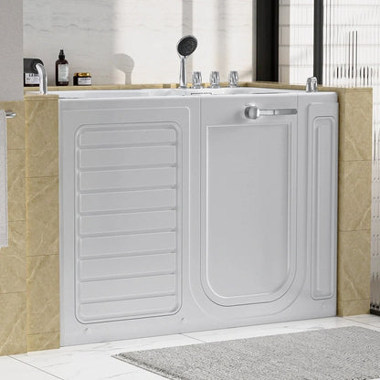 Left side view of the  Empava EMPV-54WIT Walk-in alcove soaking bathtub showing the door and shower wand.