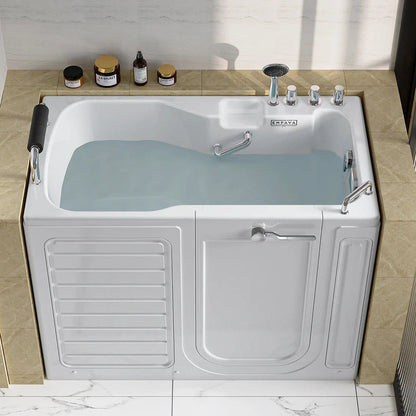 Top view Empava EMPV-54WIT Walk-in alcove soaking bathtub with 84.5 gallon capacity full of water.