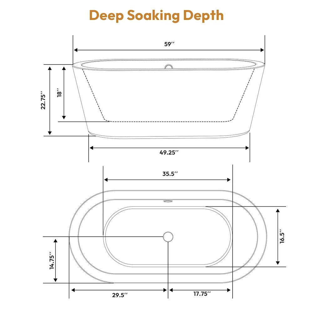 Empava 59" Freestanding Oval Soaking Bathtub with Center Drain | EMPV-59FT1505