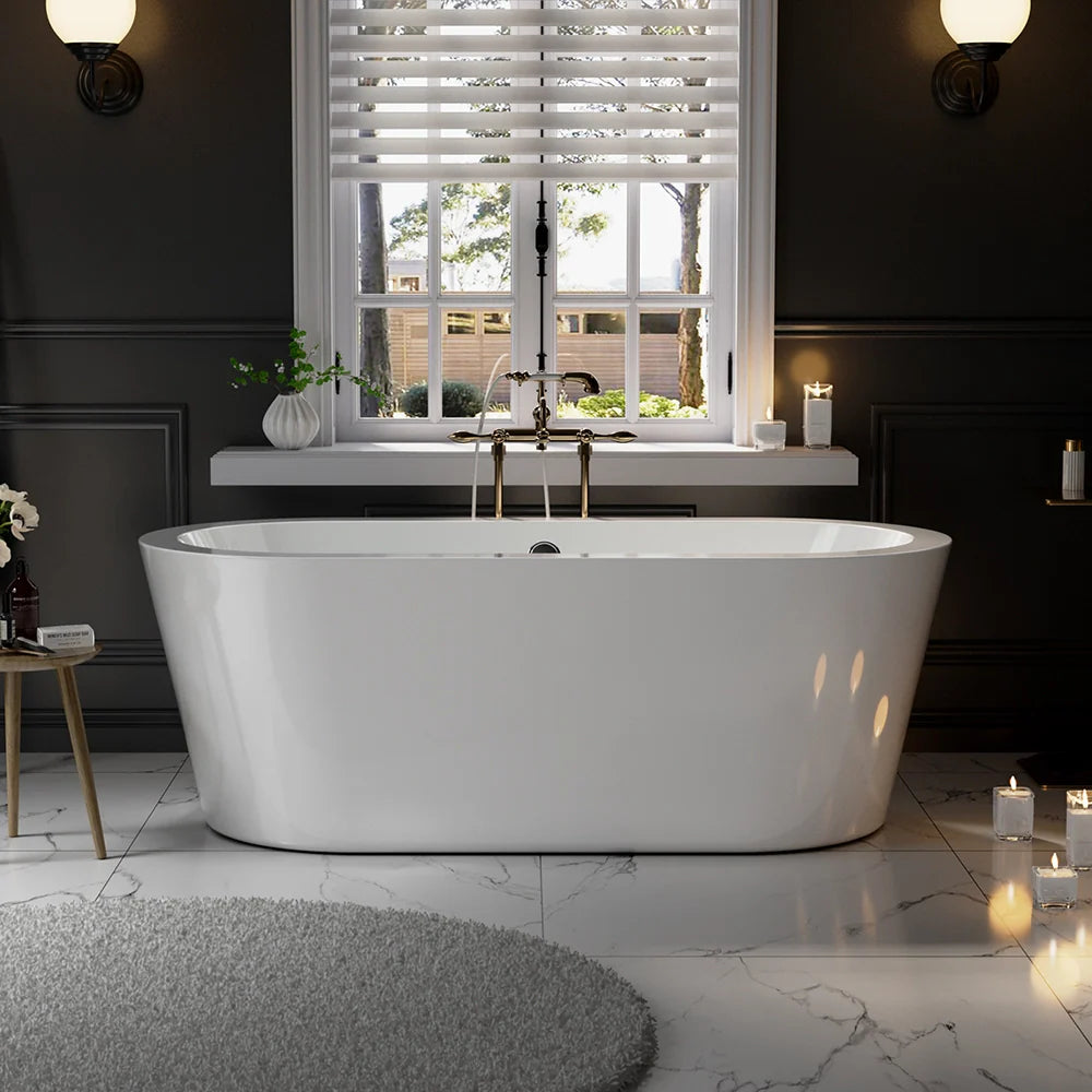 Empava 59" Freestanding Oval Soaking Bathtub with Center Drain | EMPV-59FT1505