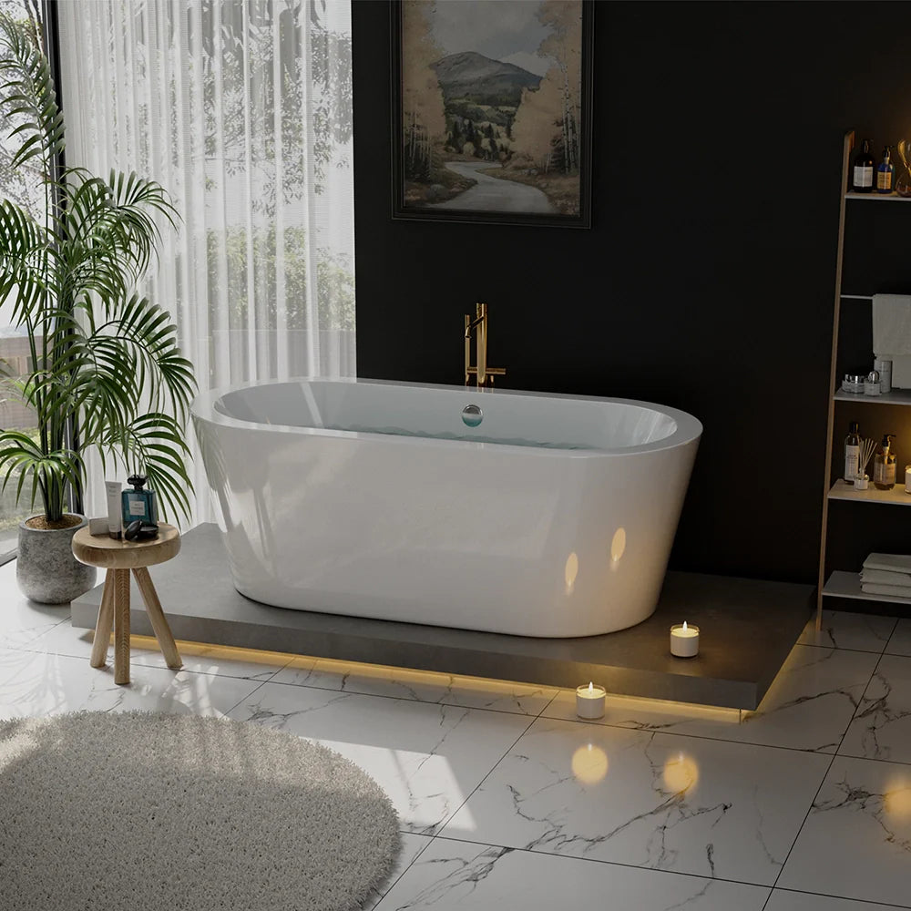 Empava 59" Freestanding Oval Soaking Bathtub with Center Drain | EMPV-59FT1505