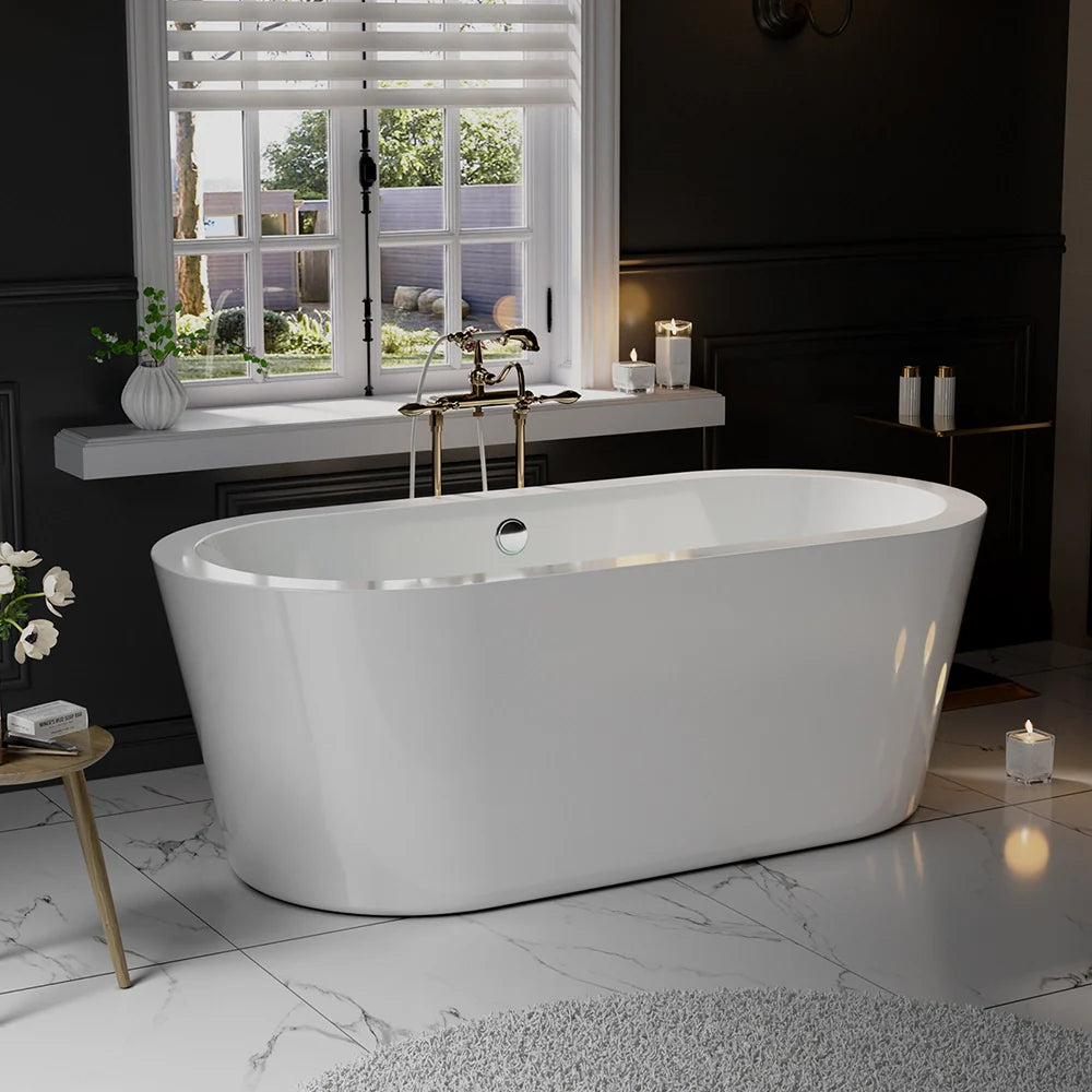 Empava 59" Freestanding Oval Soaking Bathtub with Center Drain | EMPV-59FT1505