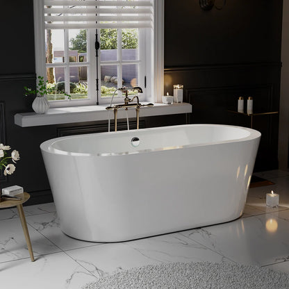 Empava 59" Freestanding Oval Soaking Bathtub with Center Drain | EMPV-59FT1505