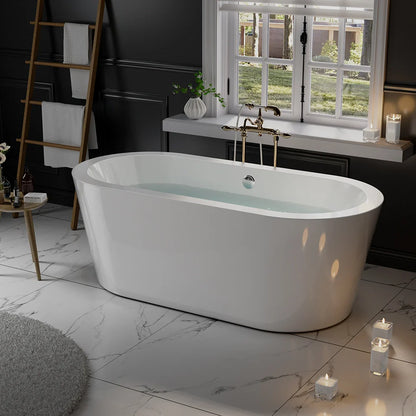 Empava 59" Freestanding Oval Soaking Bathtub with Center Drain | EMPV-59FT1505