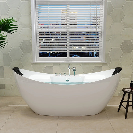 Empava 67" Boat-Shaped Freestanding Whirlpool Bathtub | 8 Hydro-Massage Jets | EMPV-67AIS10