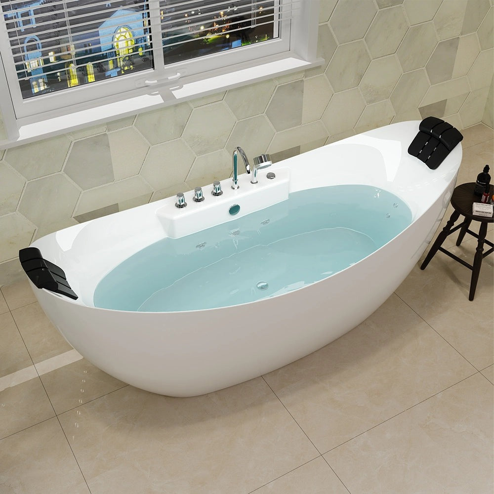 EMPV-67AIS13 | Empava 67" Oval Freestanding Whirlpool Tub with Center Drain & Headrest