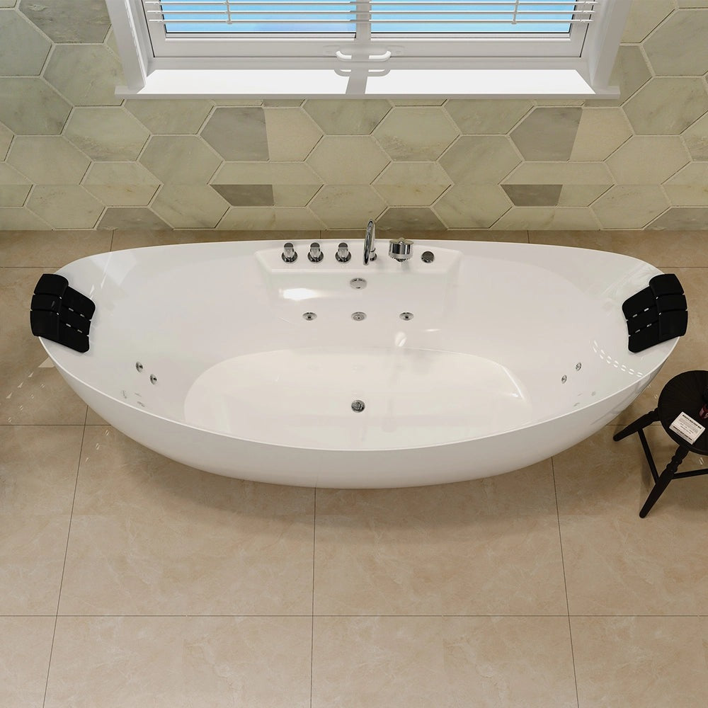 EMPV-67AIS13 | Empava 67" Oval Freestanding Whirlpool Tub with Center Drain & Headrest