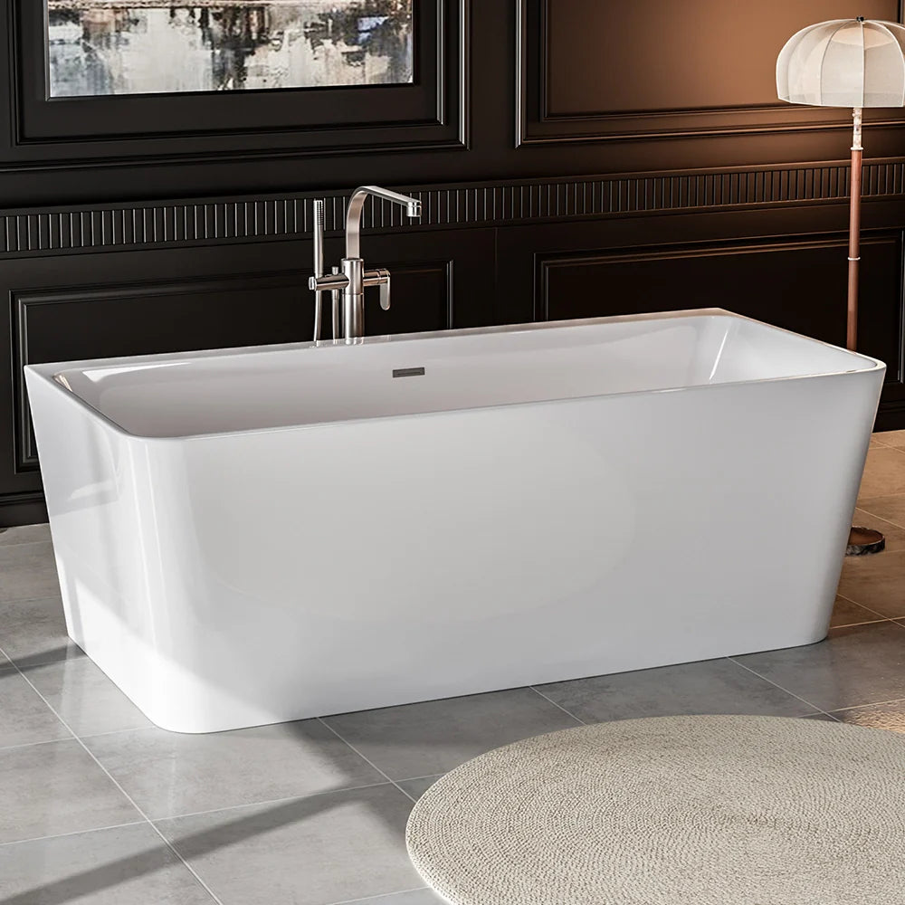 Empava 67" Modern Acrylic Freestanding Soaking Bathtub | Rectangular Design | EMPV-67FT1516