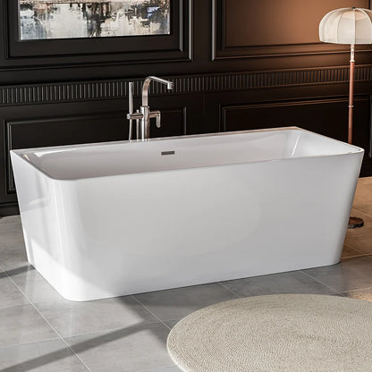 Empava 67" Modern Acrylic Freestanding Soaking Bathtub | Rectangular Design | EMPV-67FT1516