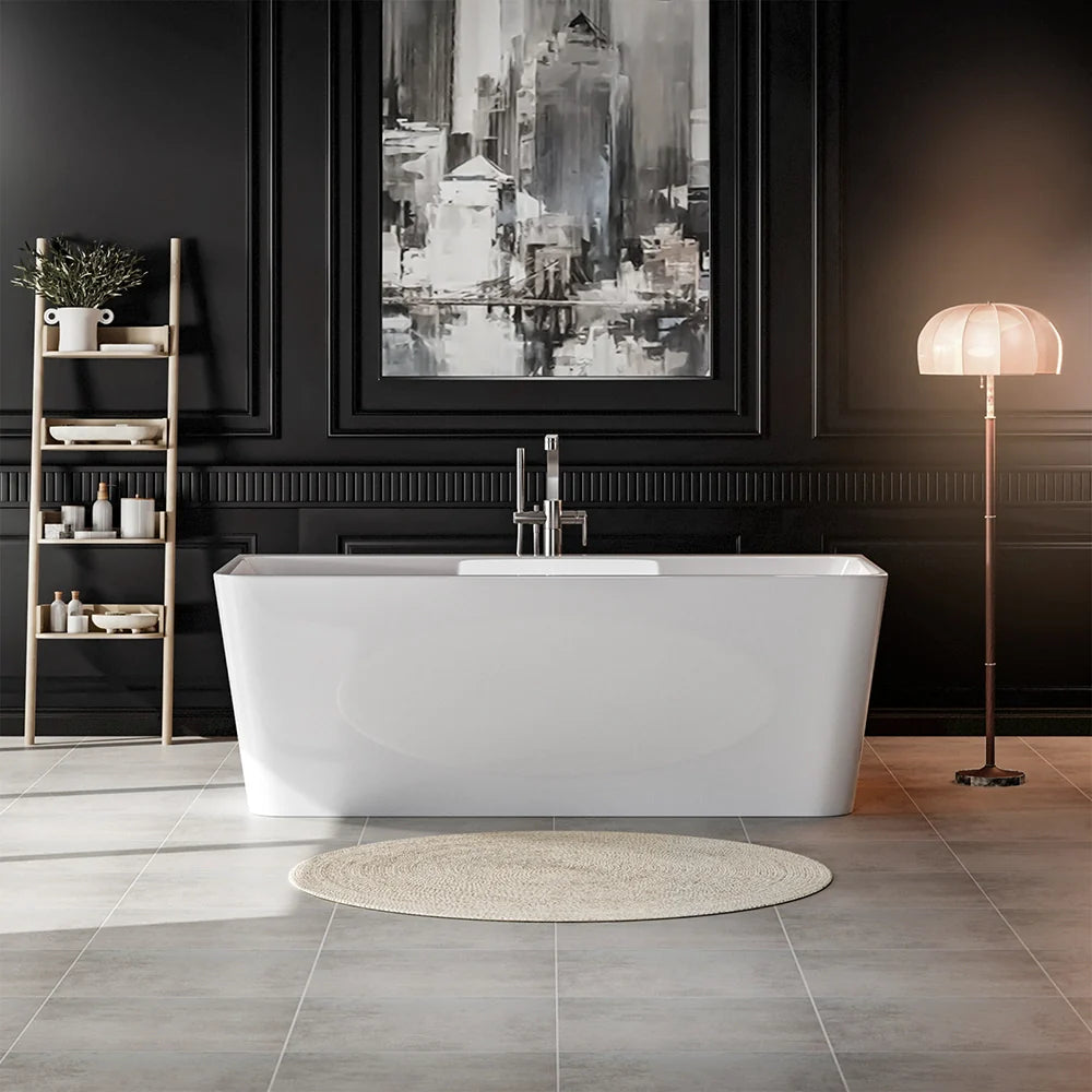 Empava 67" Modern Acrylic Freestanding Soaking Bathtub | Rectangular Design | EMPV-67FT1516