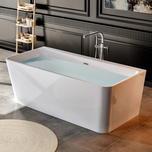 Empava 67" Modern Acrylic Freestanding Soaking Bathtub | Rectangular Design | EMPV-67FT1516
