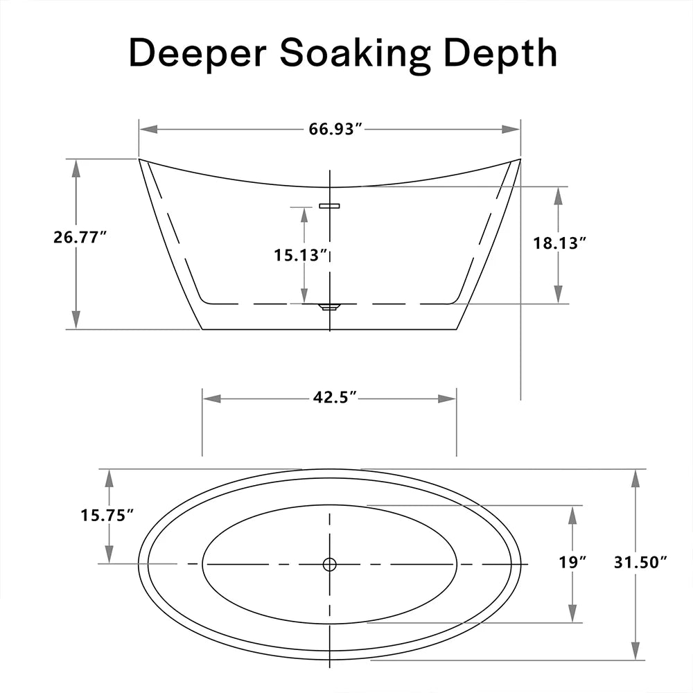 Empava 67" Luxury Freestanding Soaking Bathtub with Center Drain | EMPV-67FT1518