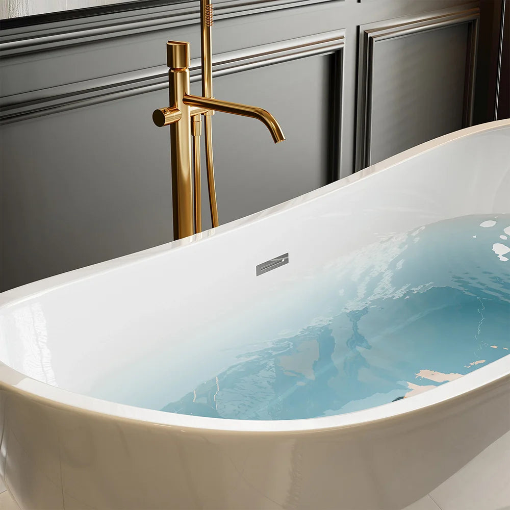 Empava EMPV-69FT1603 | 69" Contemporary Freestanding Soaking Bathtub | White Acrylic with Center Drain
