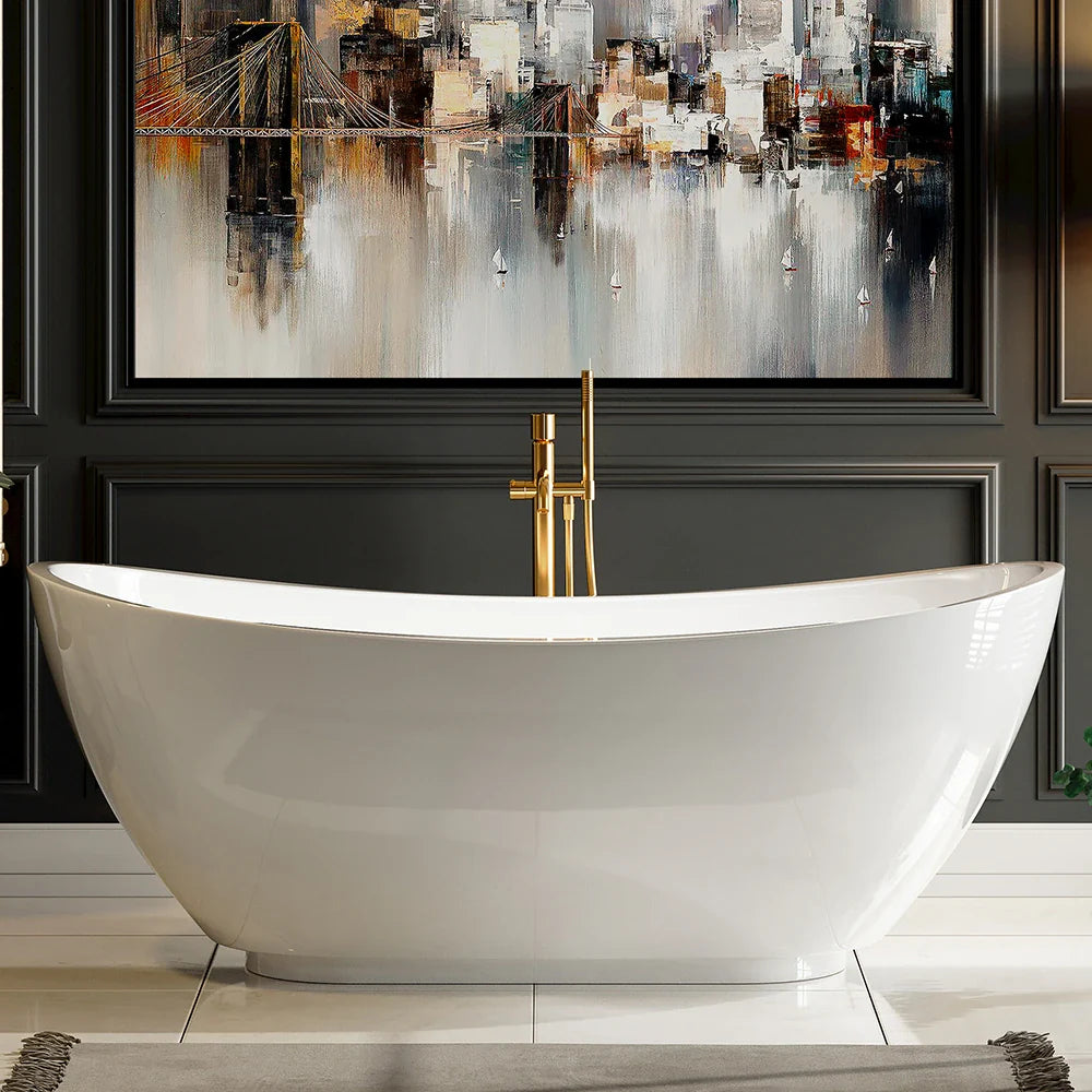 Empava EMPV-69FT1603 | 69" Contemporary Freestanding Soaking Bathtub | White Acrylic with Center Drain