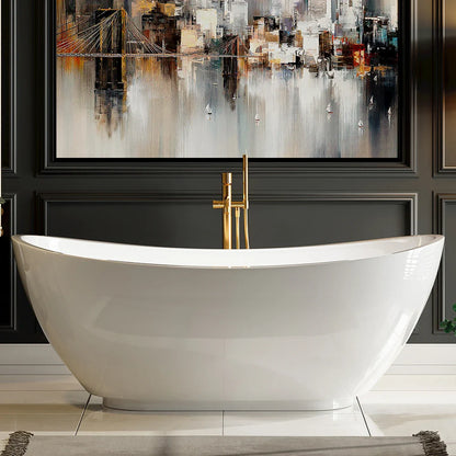 Empava EMPV-69FT1603 | 69" Contemporary Freestanding Soaking Bathtub | White Acrylic with Center Drain
