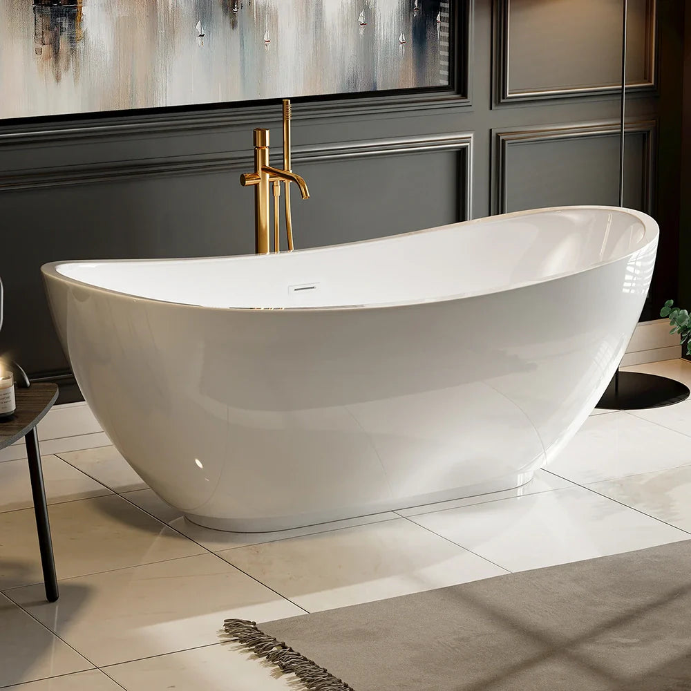 Empava EMPV-69FT1603 | 69" Contemporary Freestanding Soaking Bathtub | White Acrylic with Center Drain