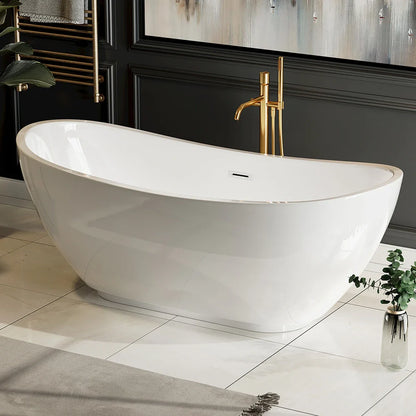 Empava EMPV-69FT1603 | 69" Contemporary Freestanding Soaking Bathtub | White Acrylic with Center Drain