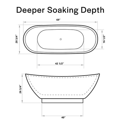 Empava EMPV-69FT1603 | 69" Contemporary Freestanding Soaking Bathtub | White Acrylic with Center Drain